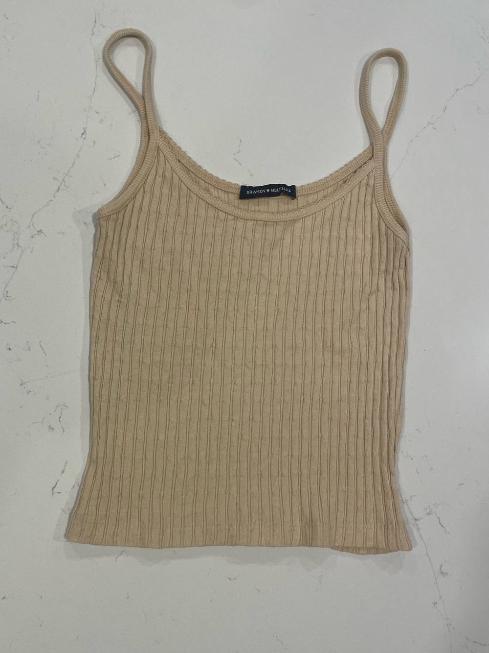 Brandy Melville Tan Ribbed Spaghetti Strap Camisole